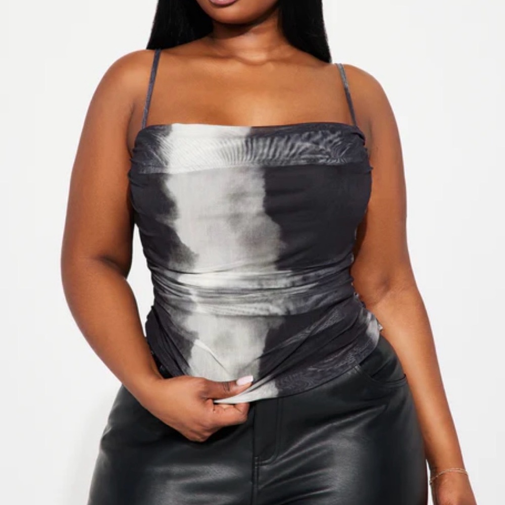 Mesh Tie-Dye Cowl Neck Camisole - Black & Gray